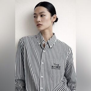 Marc Jacobs Women's The Striped Shirt Button Down Embroidered Size M Luxury